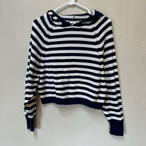 American Eagle Outfitters Navy Striped Crop Top Hoodie Sweater Medium